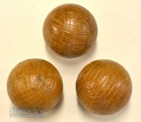 3x Unusual Brown Rubber Core guttie style mesh pattern golf balls – all appear unused