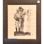 Horse Racing – Signed ‘NR’ pencil drawing of ‘The Weigh In’ nicely presented, framed measures