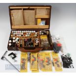 Large Fly Tying Case and Contents – incl vice, tools, silks, cottons, hooks, feathers, furs etc,