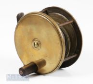 Unnamed brass 3 ¾ plate wind fly reel 4 pillar construction wooden handle single check with light
