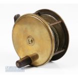 Unnamed brass 3 ¾ plate wind fly reel 4 pillar construction wooden handle single check with light