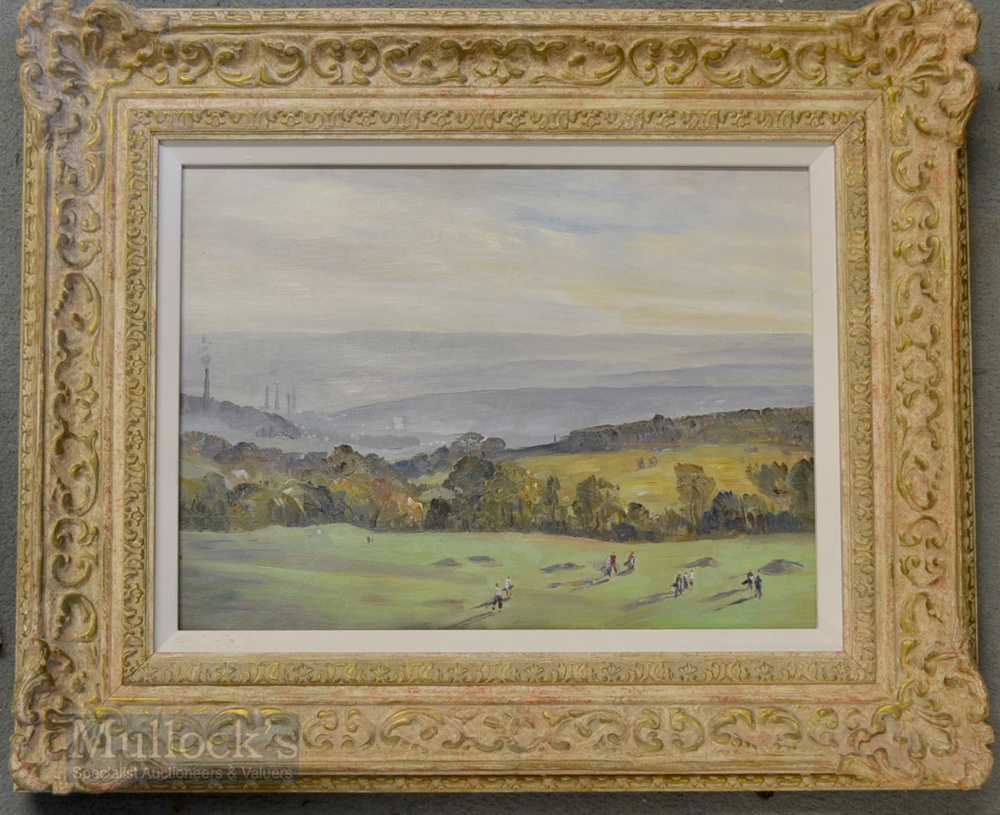Charles Cundall RA RWS (1890-1971) – Golf Course in North England c1937 oil on board – image 9.75” x - Image 2 of 2