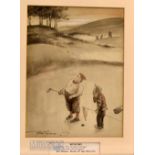 Bert Thomas (b.1883-d.1966) Original humourist mixed media golfing sketch titled “Rotatory” – signed