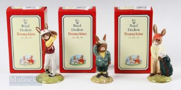 3 Royal Doulton Golfing Bunnykins Figures – Bogey Bunnykins DB32, Caddie Bunnykins DB271 and
