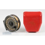 K P Moritts Intrepid 3 ½” Fly reel in plastic case, runs freely with some surface wear