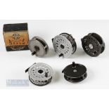 Mixed Reel Selection (5) – JW Young and Sons 3 3/8” The Pridex in original box, and a similar 3 3/8”