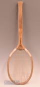 c1900 ‘Eventail’ wooden fantail tennis racket with model motif to convex wedge, purportedly from the