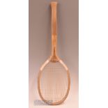 c1900 ‘Eventail’ wooden fantail tennis racket with model motif to convex wedge, purportedly from the