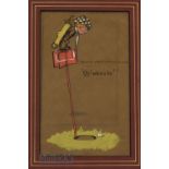 George Washington original golfing coloured artwork for postcard titled George Washington Caddie: “