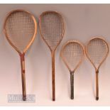 4x Victorian strung wooden battledores no apparent maker’s marks, some missing grips, string