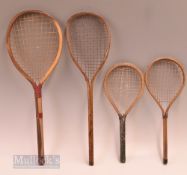 4x Victorian strung wooden battledores no apparent maker’s marks, some missing grips, string