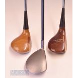 3x assorted woods – Joe Powell USA persimmon driver stamped Classic to the sole and firing pin