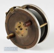 Unnamed Ebonite, alloy and brass 4” patent centre pin reel with interesting ‘Pat 7019’ stamped brake