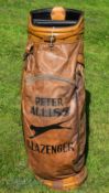 Peter Alliss Slazenger Tour Golf Bag – full size brown leather tournament golf bag with his name