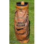 Peter Alliss Slazenger Tour Golf Bag – full size brown leather tournament golf bag with his name