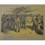 Early Vic Golfing Scene colour print titled ‘Golf Match on Blackheath 1870’ between Blackheath and