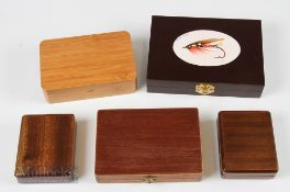 5x Wooden Pocket Fly Boxes each with foam interiors, one with hand painted “erne Ranger” to front,