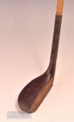 C Clay Ranelagh GC semi longnose scare neck narrow head putter 1905 with full length slim hide