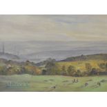 Charles Cundall RA RWS (1890-1971) – Golf Course in North England c1937 oil on board – image 9.75” x