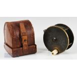 Chas Farlow & Co, 191 Strand London 4 ¼” All Brass Reel with Block Case with white handle and smooth