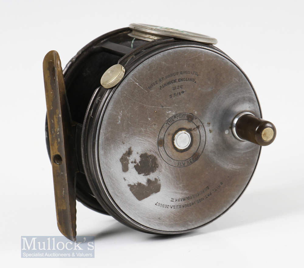 Hardy Bros Perfect 3 ¾” Duplicated Mk2 Wide Drum Salmon Fly Reel with rim tension regulator, black - Image 2 of 2