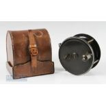 Kelson C Farlow London Patent 1761 4 ½” Patent Lever Fly Reel and Block Case with brass pillars,