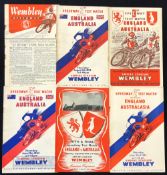 1950s Wembley Speedway Programmes featuring 50 England v Australia, 53 England v Australia, 51