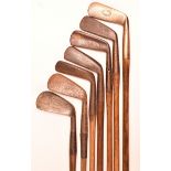 7x assorted irons and putters incl D Andersons and sons Anstruther brass putter (solidified grip),