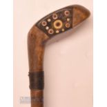 Early Sunday Golf Walking Stick fitted with light stained socket head wood handle, decorative