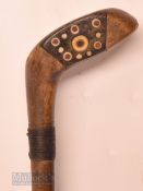 Early Sunday Golf Walking Stick fitted with light stained socket head wood handle, decorative