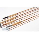 4x Unnamed Split Cane Fly Rods – 9ft 2 piece, 8ft 2 piece, 8ft 3 piece and 8ft 6in 2 piece, all