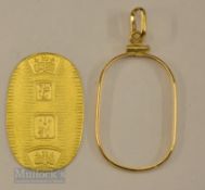 Asian 24k Yellow Gold Oval Panel with 18k Pendant Mount panel having leaves and character design