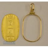 Asian 24k Yellow Gold Oval Panel with 18k Pendant Mount panel having leaves and character design