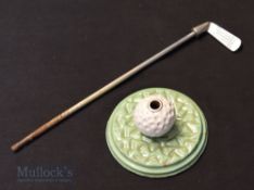 Cast Iron and Enamel Golf Club fire poker with Golf Ball stand,