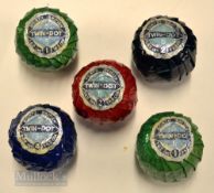 5x North British Rubber Co ‘Twin Dot’ dimple wrapped golf balls – each 1.62” and 1.62oz - in