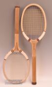 2x c1925 Louvet & Darsonval Paris wooden tennis rackets featuring ‘Darsonval Extra’ with regular