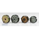3x Olympic Japan Fly Reels – 2x 4340 3 ¾” with rim tensioners, one in green the other in black /