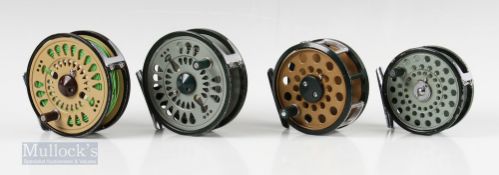 3x Olympic Japan Fly Reels – 2x 4340 3 ¾” with rim tensioners, one in green the other in black /