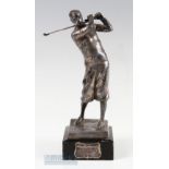 1936 Royal North Devon Golf Club Silvered Metal Plated Large Golfing Figure Trophy – mounted on a