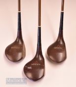3x matching Pro-Made red triangle recorder persimmon woods – large head woods nos 1(driver), No.2 (
