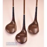 3x matching Pro-Made red triangle recorder persimmon woods – large head woods nos 1(driver), No.2 (