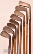 8x assorted irons to incl R Forgan thick blade putter (no grip), Spalding Kroflite mashie, F H Ayres