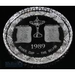 1989 Ryder Cup Cut Crystal Presentation Salver given by the PGA to the players with etched list of