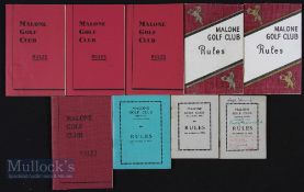 Malone Golf Club Rules Book Selection featuring years 1939 (x2), 1951, 1956 (x2), 1972 (x3),