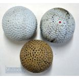 3x various guttie bramble pattern golf balls – large “The Alert” with 2x surface cracks; large The