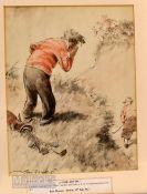 Bert Thomas (b.1883 – d.1966) Original humourist colour golfing sketch titled “A Follow On” – signed