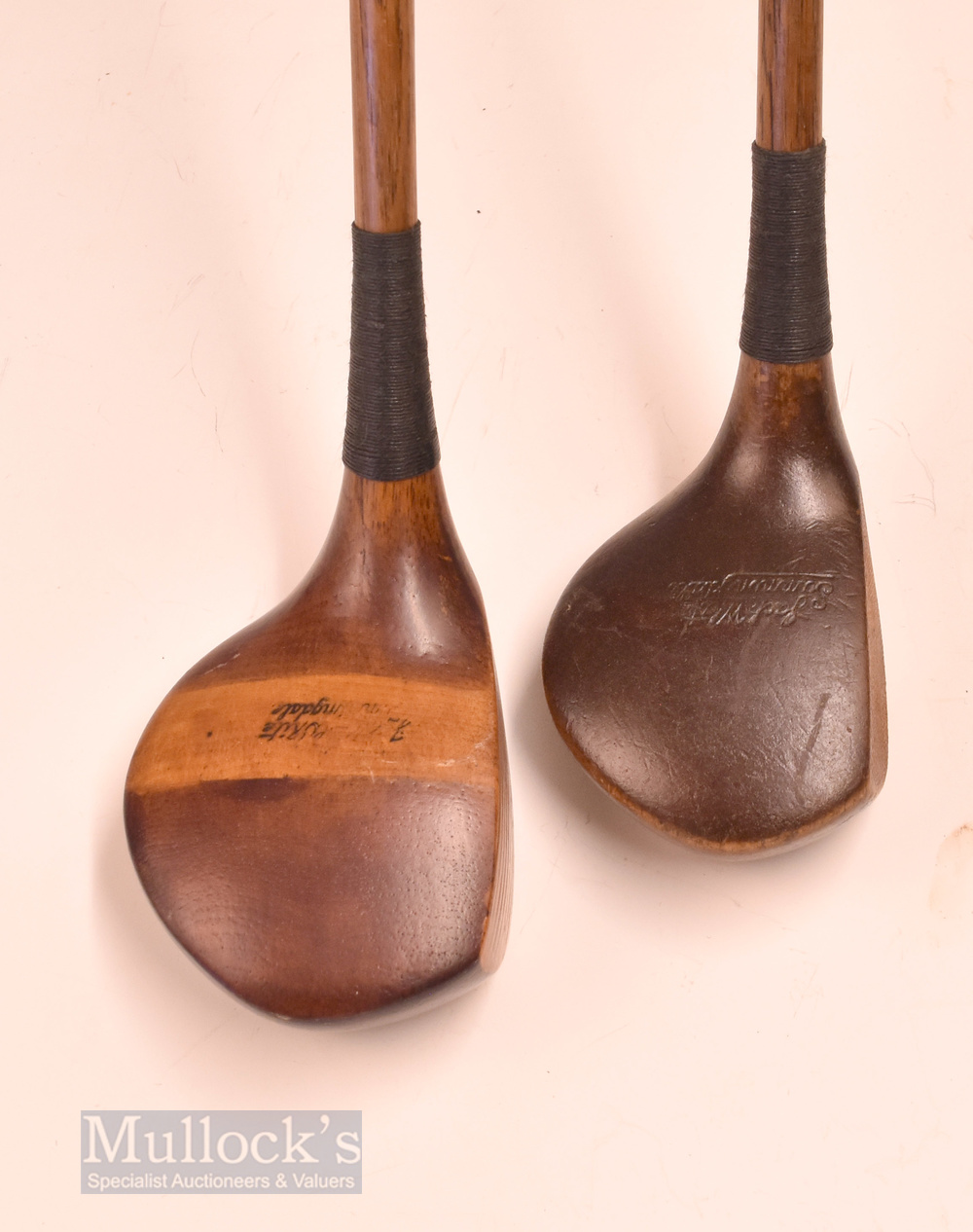 2x Jack White Sunningdale woods – large striped topped driver and deep faced small headed driver -