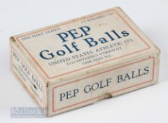 Scarce USA Athletic Co Chicago Ill. “Pep Golf Ball” box for 6 – mesh standard 1.62 c/w removable lid