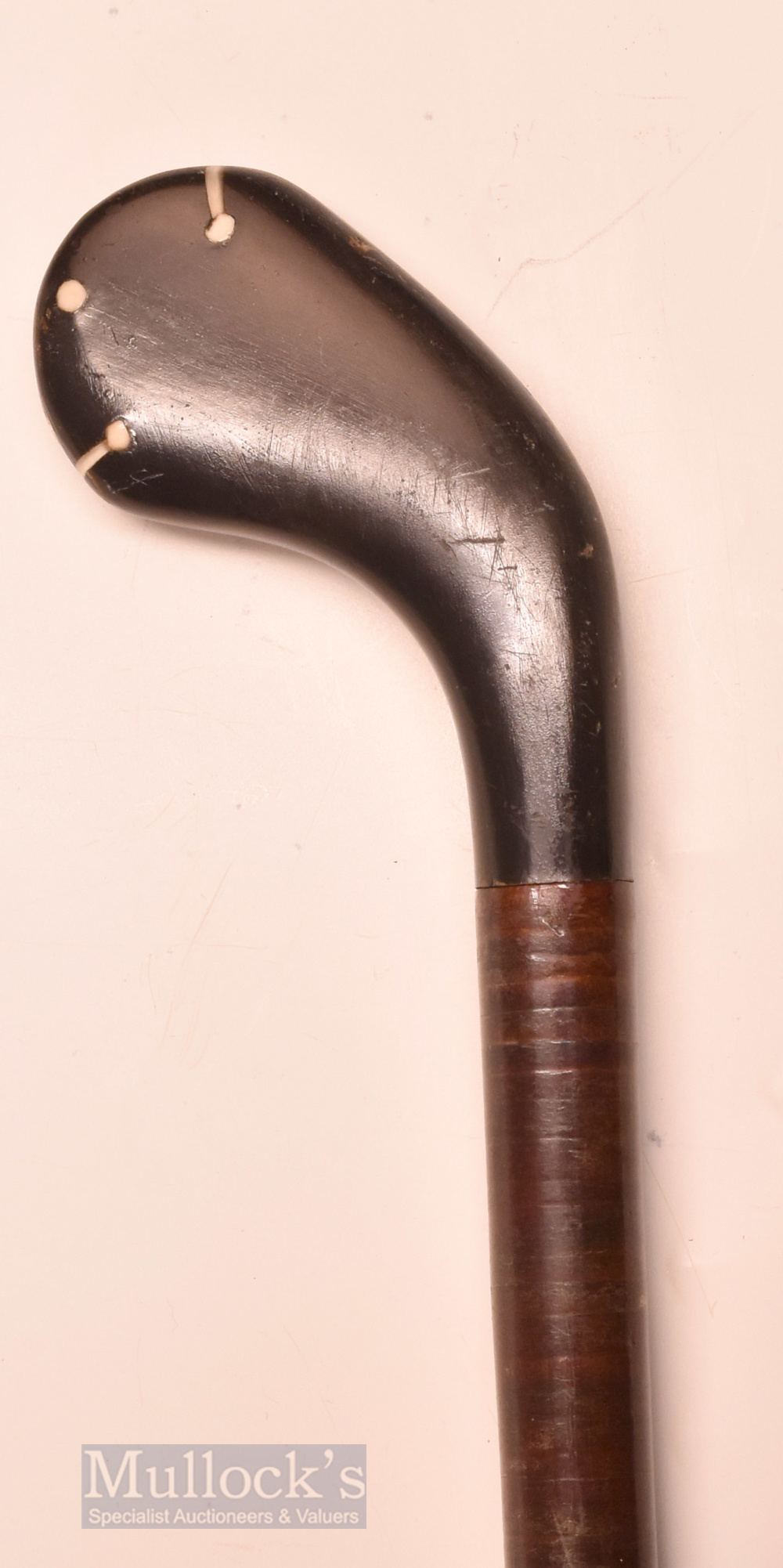 Unusual Sunday Golf Walking Stick fitted with ebony duplex putter style handle with ivorine toe