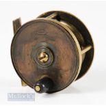 S Allcock & Co Redditch 2 ½” brass fly reel with maker’s oval mark to face, black handle, constant